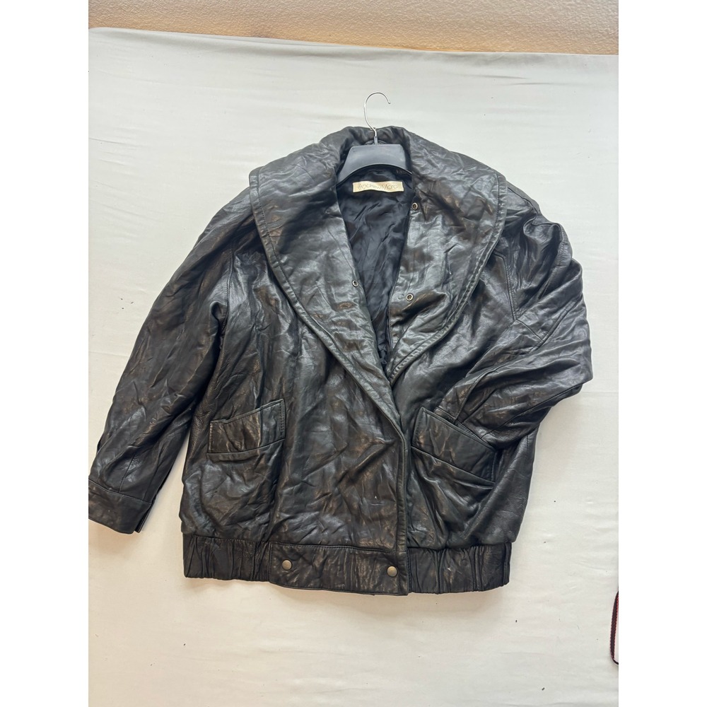 Andrew Marc Vintage Black Leather Jacket Shawl Collar Bomber Mens Medium